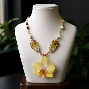 #334 HAND CRAFTED Necklace handcrafted handmade Orchid Resin Real Butterfly Wing